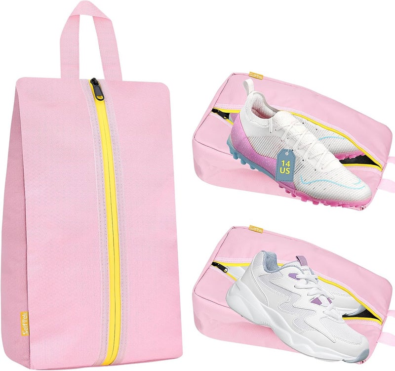 SelfTek Smell Proof Travel Shoe Bags for Women - Cleat Bags for Sports, Water-Resistant Travel Shoe Organizer with Active Carbon Fabric, Lightweight Gol-f soccer cleats Shoe Bag- Pink - Image 1